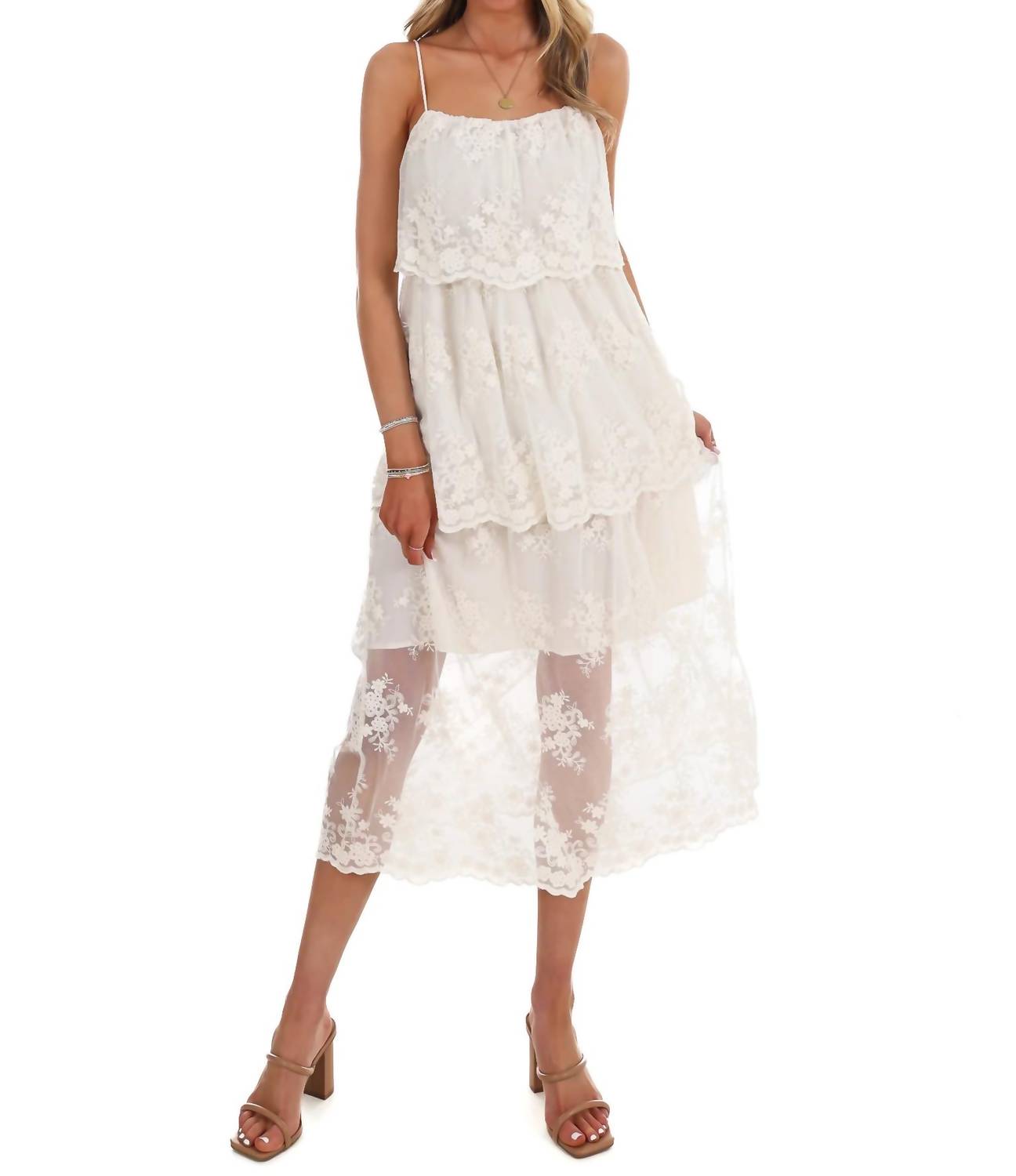 Storia - Heirloom Floral Tiered Lace Midi Dress