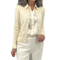Kinross Snap And Ribbon Cardigan in vanilla - women's cardigan - alternate view