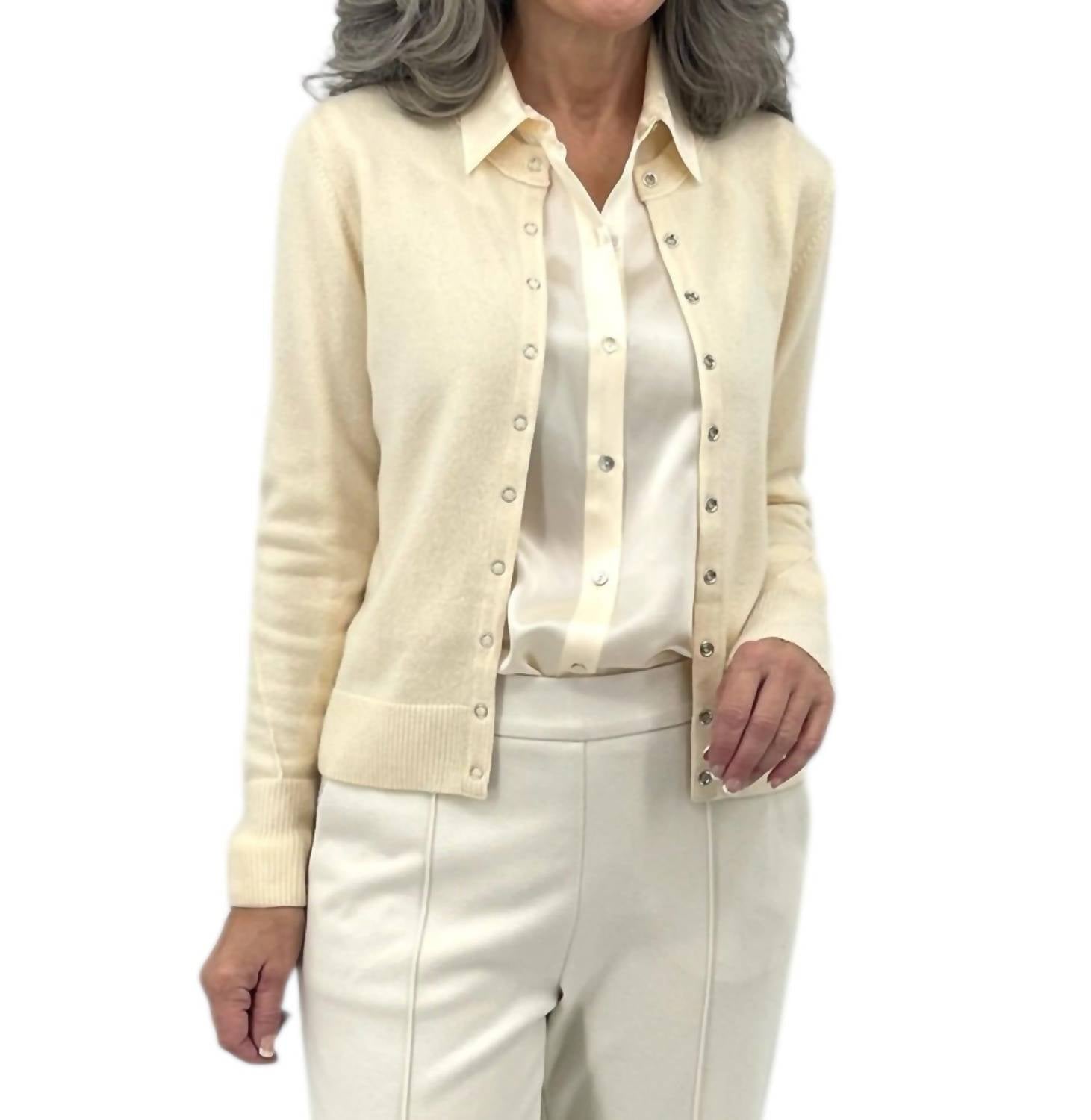 Kinross Snap And Ribbon Cardigan in vanilla - women's cardigan - alternate view