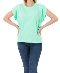 Zenana - Cotton Round Neck Pleated Shoulder Top