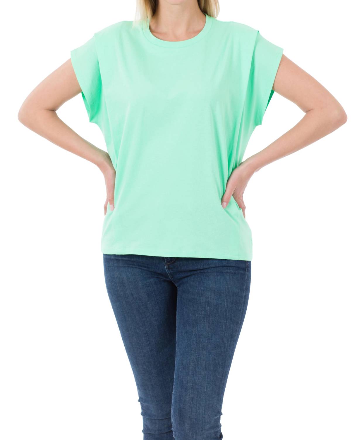 Zenana - Cotton Round Neck Pleated Shoulder Top