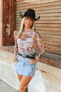 Lucky & Blessed - Boot Stitch Embroidered Western Denim Pencil Skirt