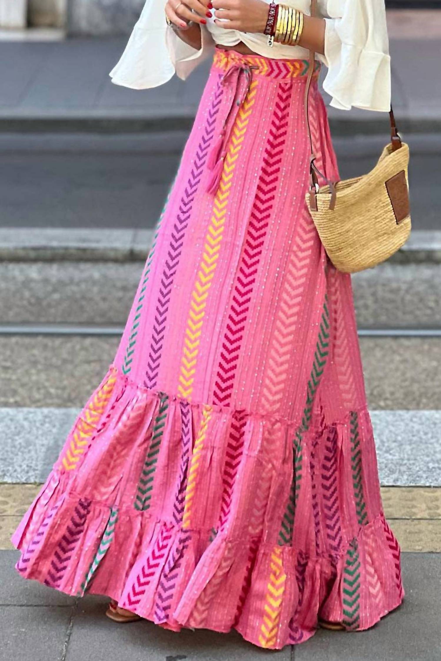 Pretty Bash - Chevron Tasseled Ruffle Maxi Skirt