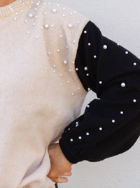 Bibi - A Pearly Affair Pearl Beaded Color Block Sweater