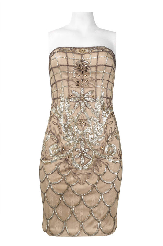 Sue Wong - Strapless Sequined Scalloped Sheath Dress