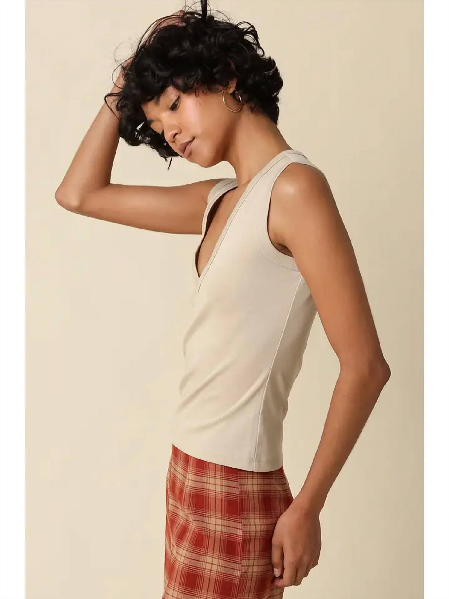 Olivaceous - Kendall V-neck Fitted Tank Top