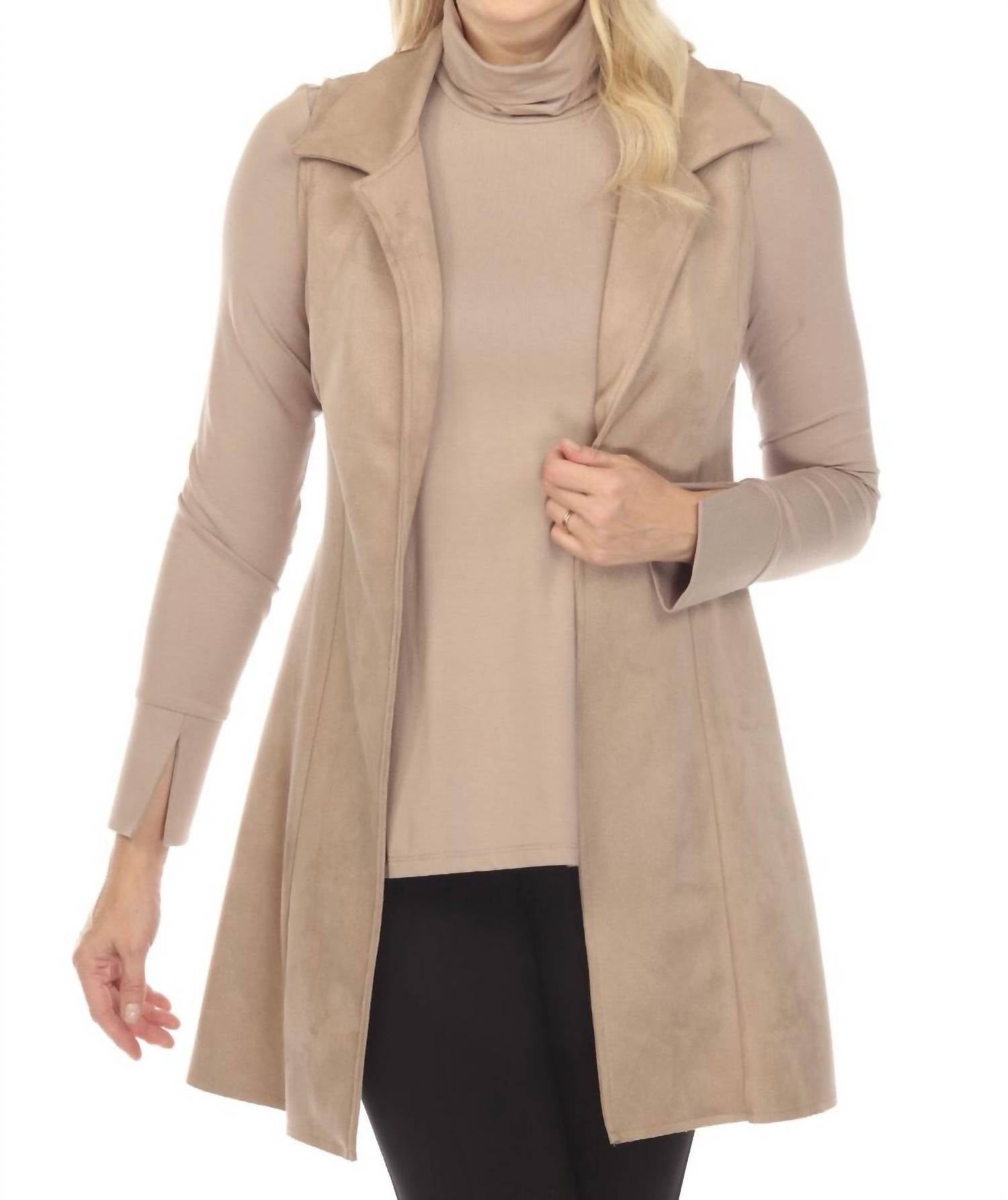 Joseph Ribkoff - Faux Suede Open Front Longline Vest