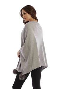 Pom-Pom Fox Fur Poncho