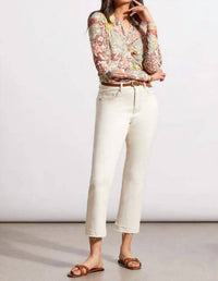 TRIBAL Verity V-neck Collared Long Sleeve Top in cactus - women's blouse - alternate view