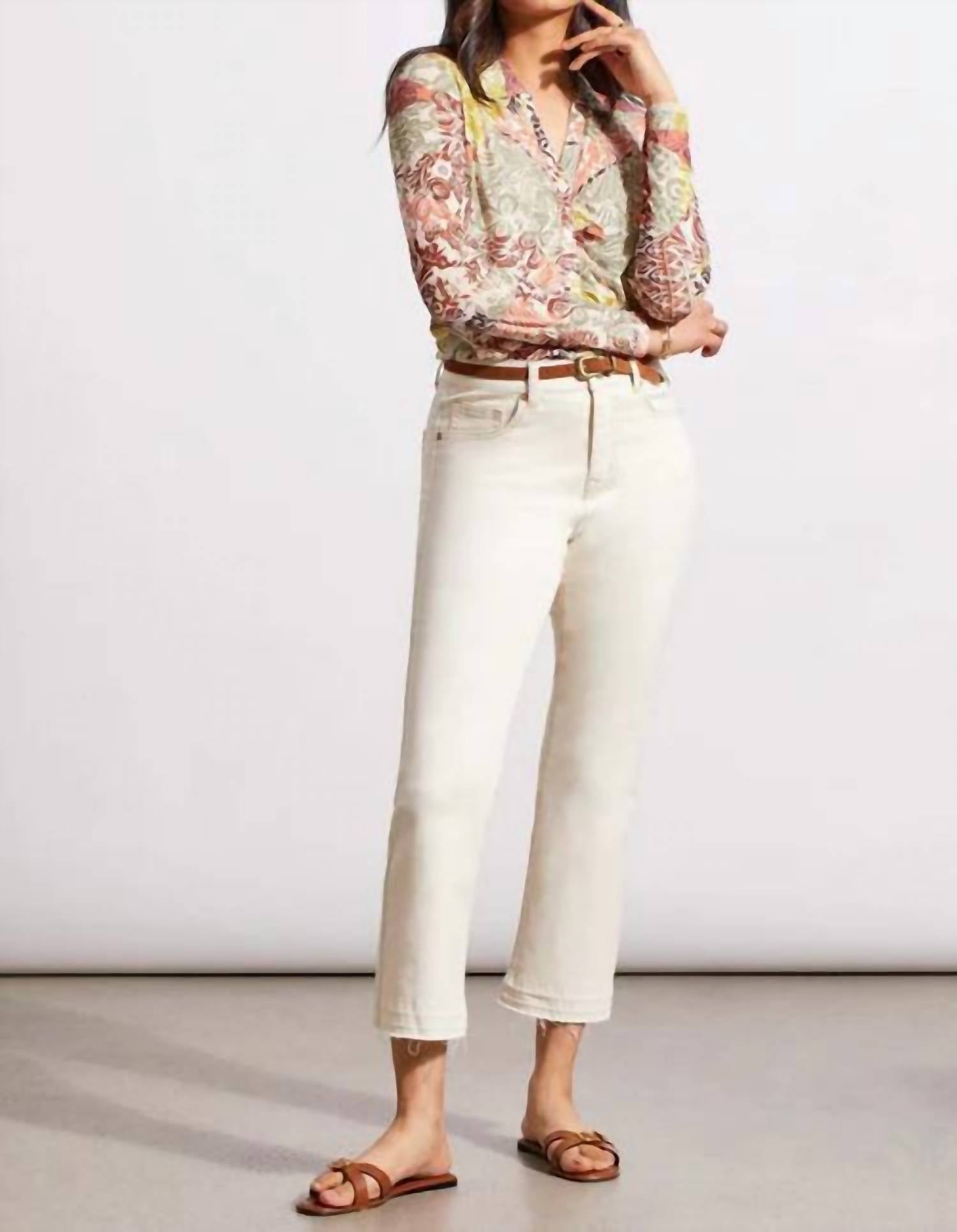 TRIBAL Verity V-neck Collared Long Sleeve Top in cactus - women's blouse - alternate view