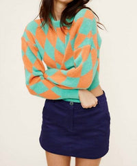 Mimosa - Argyle Checkered Cropped Knit Sweater