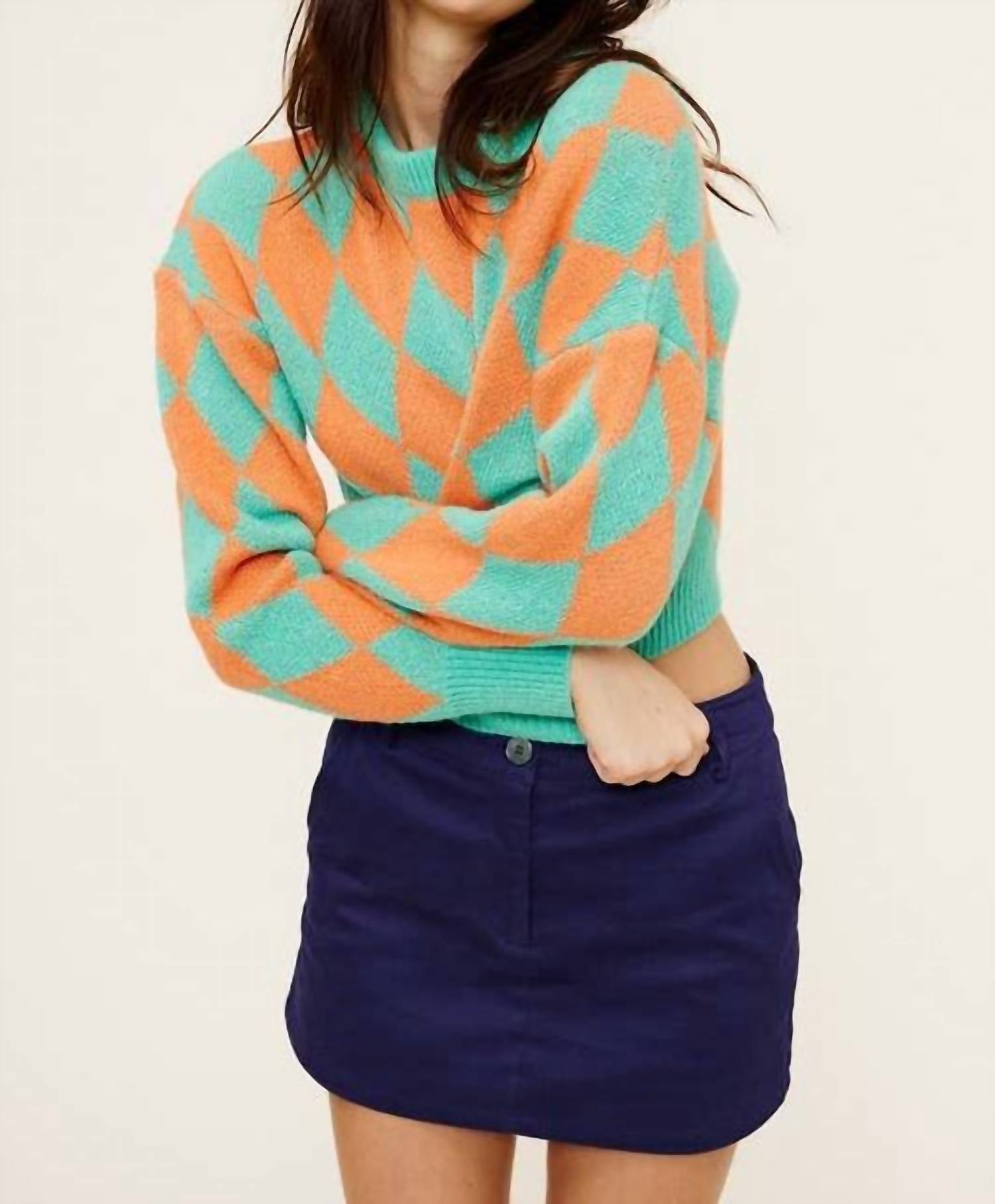 Mimosa - Argyle Checkered Cropped Knit Sweater