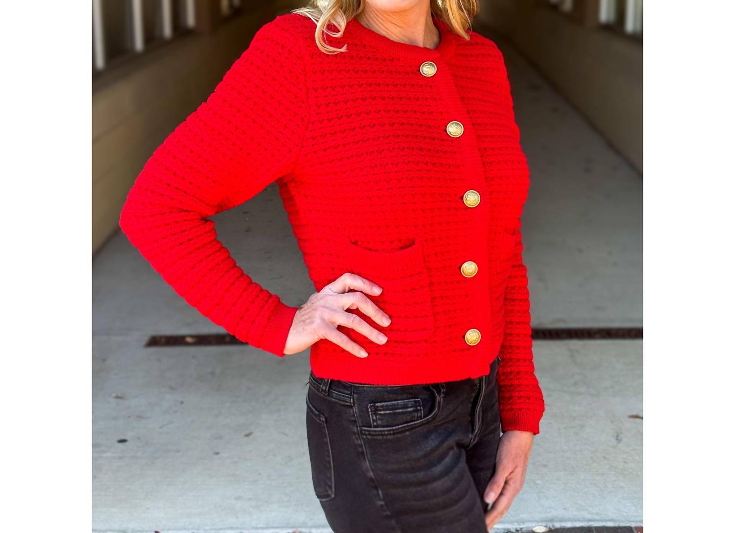 DEAR JOHN DENIM Cambria Novelty Cardigan Sweater in salsa - women's cardigan - alternate view