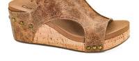 Corkys Footwear Women's Carley Wedge Sandal in cognac distressed - women's shoe