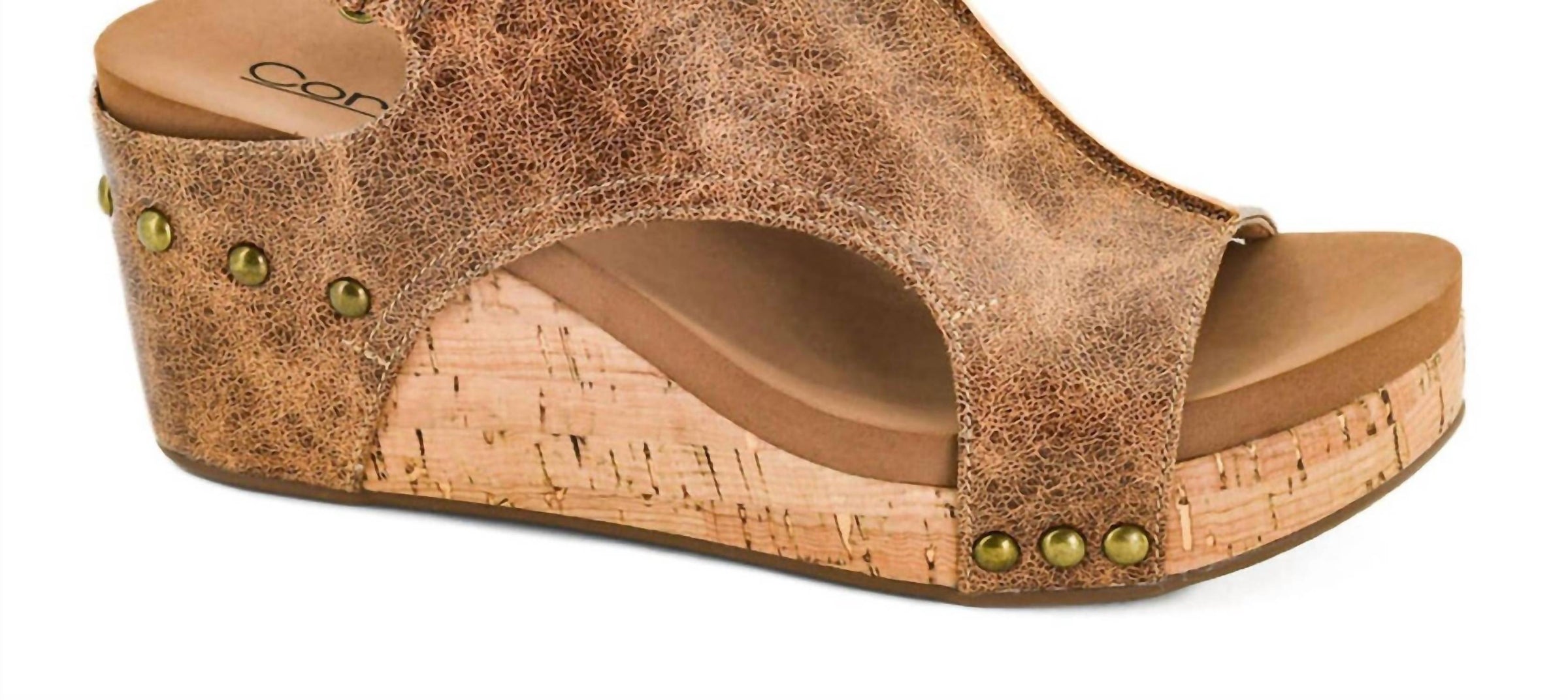 Corkys Footwear Women's Carley Wedge Sandal in cognac distressed - women's shoe