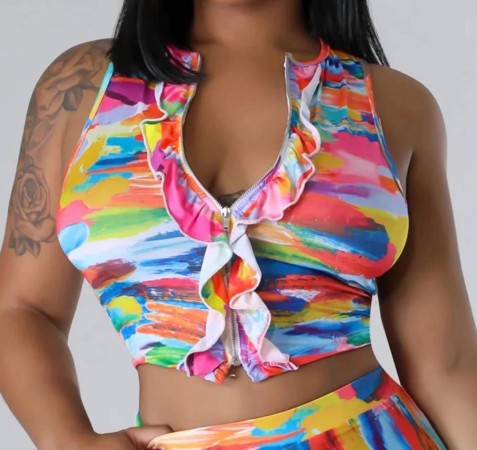 Maypink - My Pleasure Ruffle Trim Two Piece Short Set