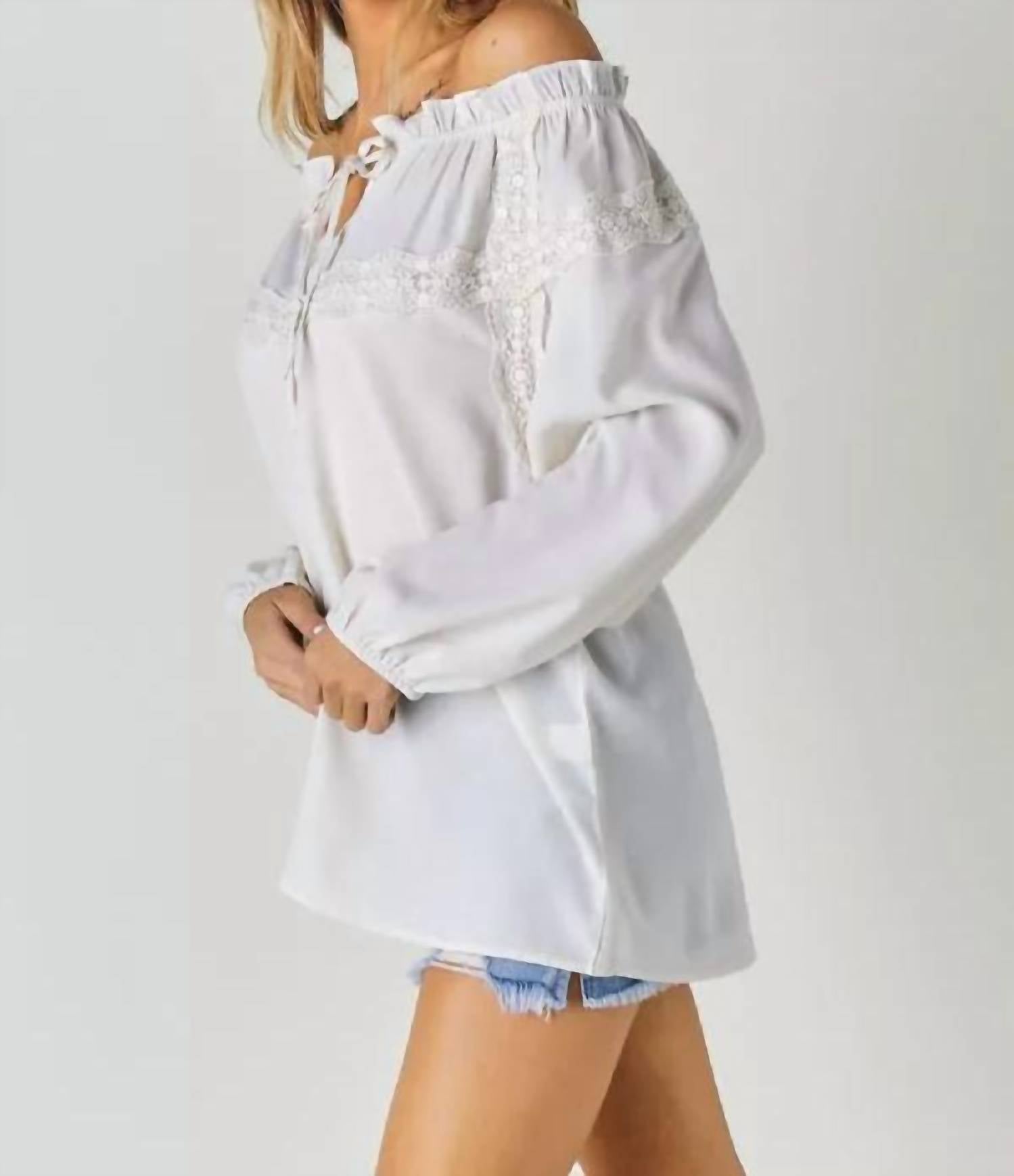 DAVI & DANI Lace Whisper Tie-Front Top in off white - women's blouse - view 4