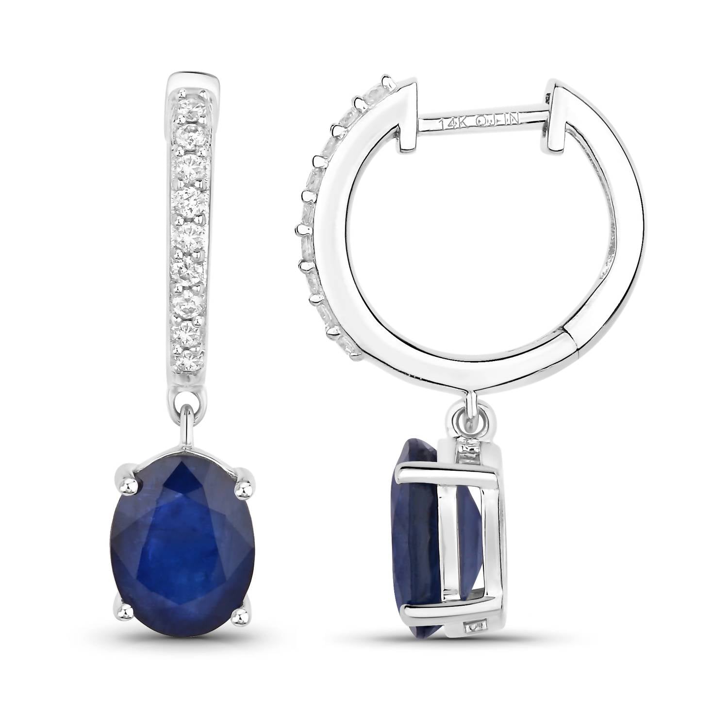 Diana M Jewels Women's Oval Natural Sapphire Stud Earrings (3.24 Ct) - Signature Plus in 14k white gold - women's jewelry - detail view