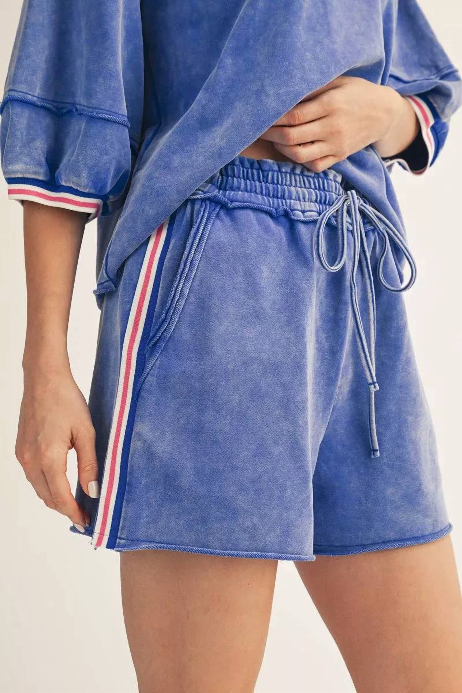 Jodifl - Color Band Edge Detail Washed Top And Shorts Set