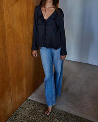 By Together - Woven Polyester Ruffled Button Down Blouse Top