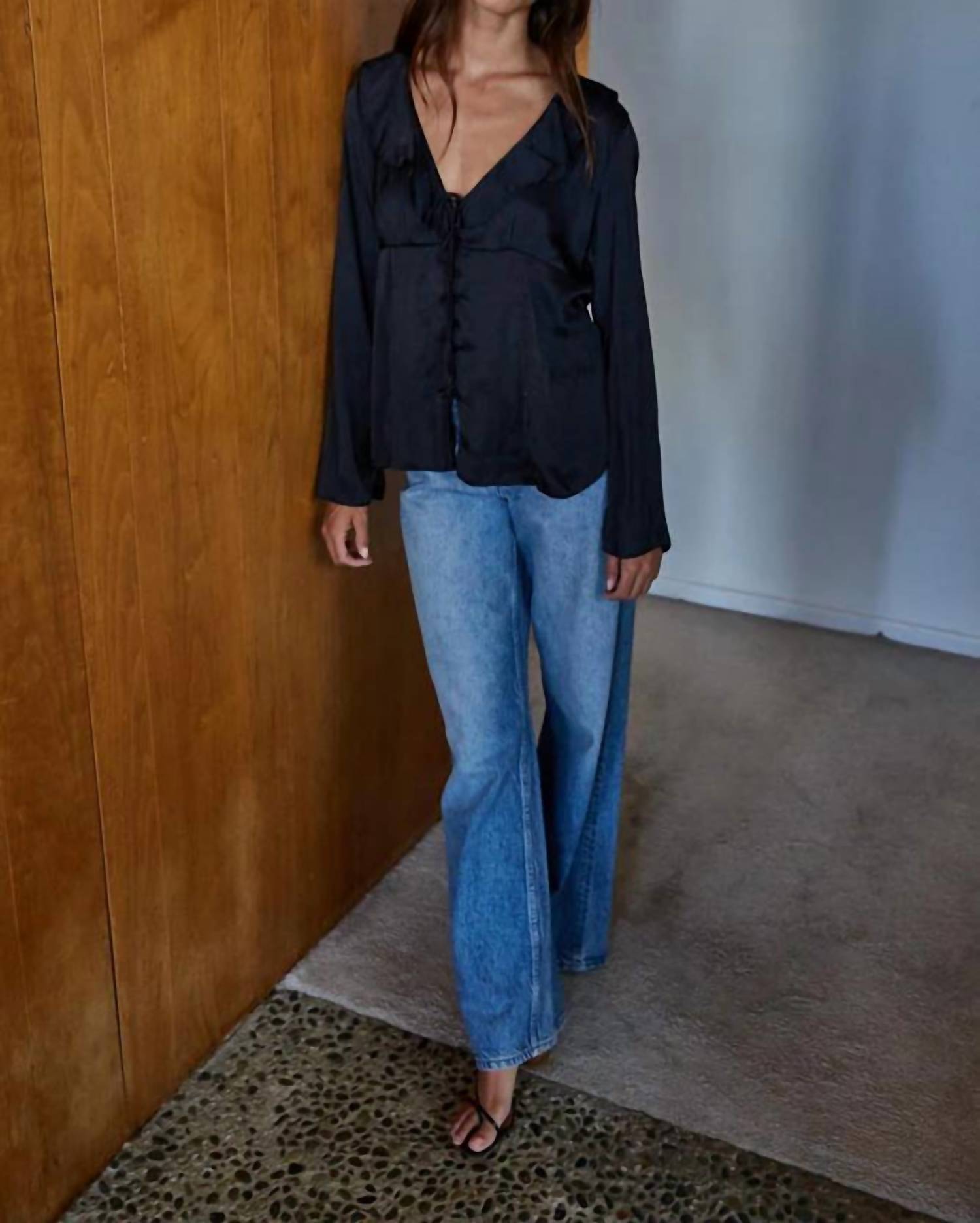 By Together - Woven Polyester Ruffled Button Down Blouse Top