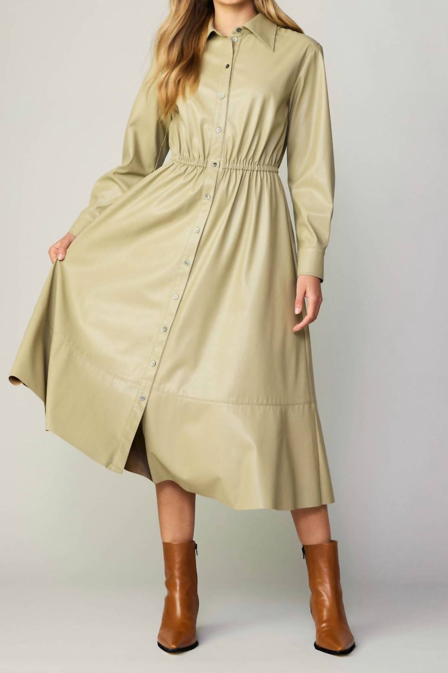 Current Air - Long Sleeve Faux Leather Midi Dress