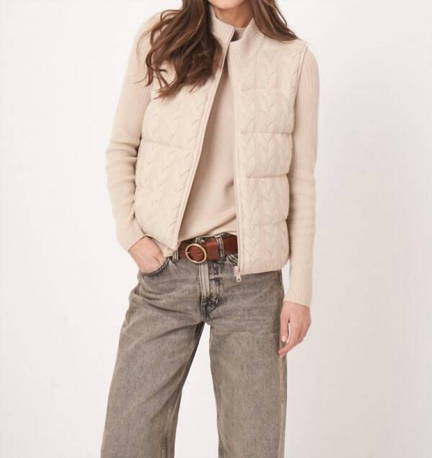 Repeat Cashmere - Reversible Sleeveless Cable Knit Down Vest