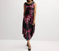 Signature Studio Drape Neck High-low Stain Midi Dress in black - women's dress