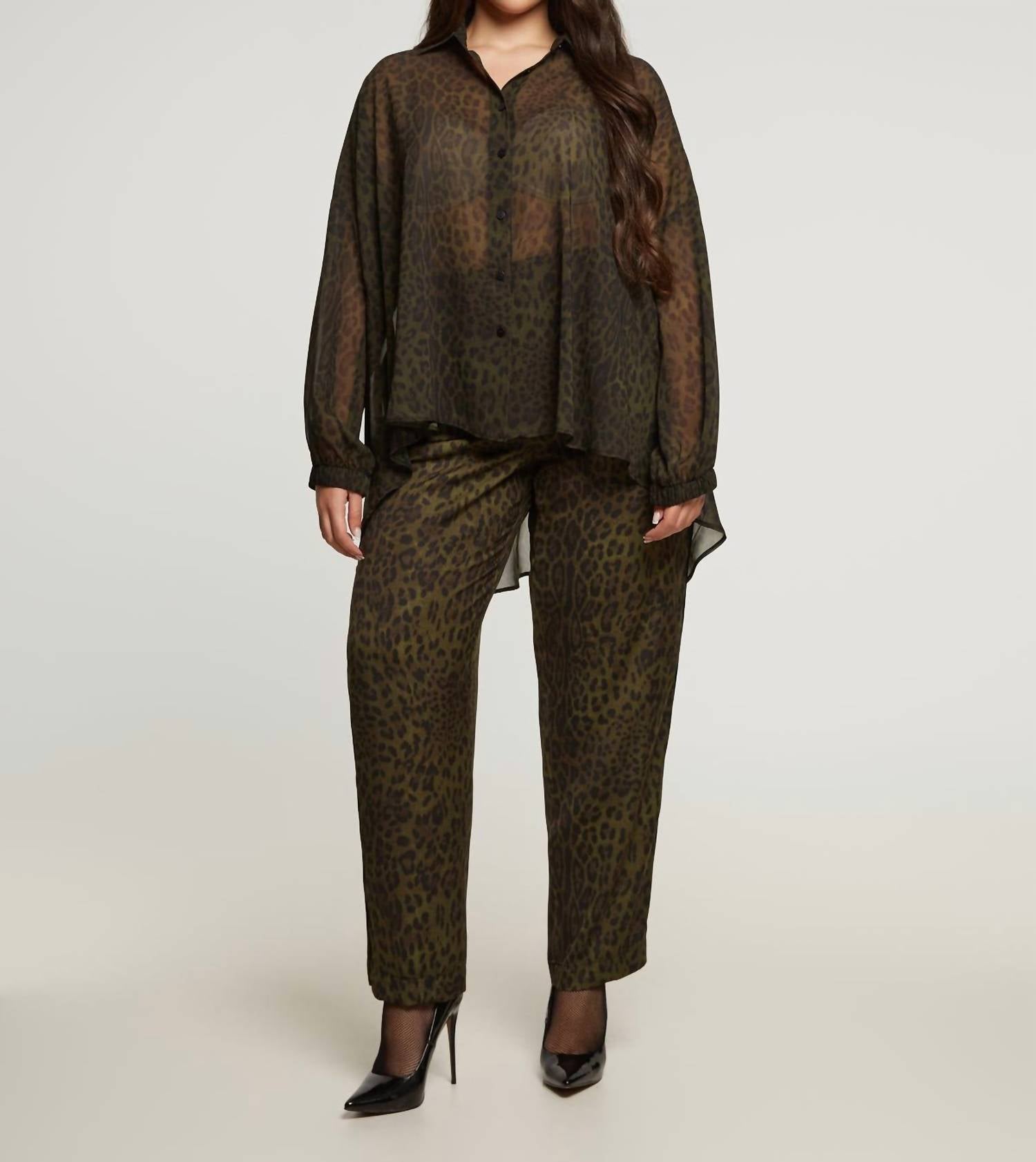 Mat Fashion - Sheer Leopard Button Up Shirt
