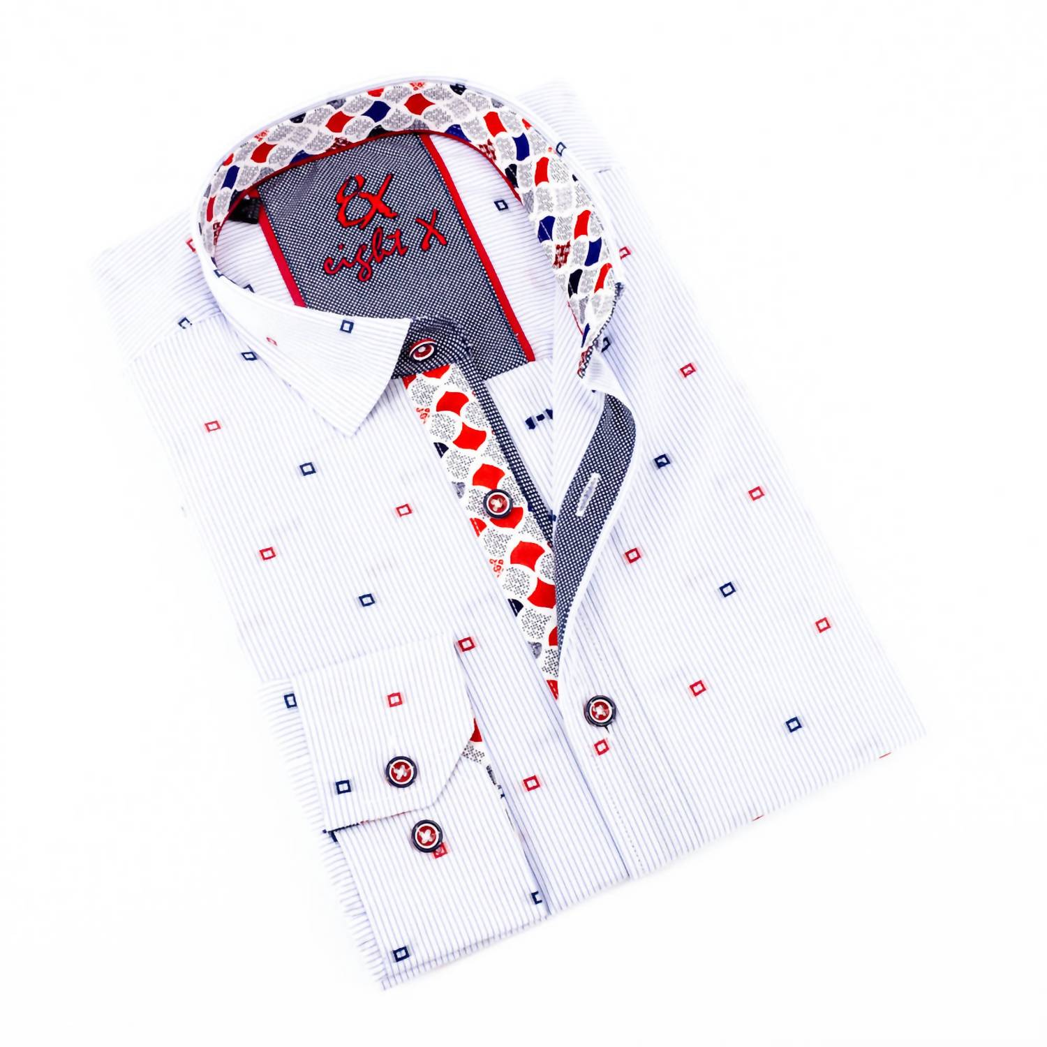 Eight X - Men's Fill Coupe Button Down Shirt With Print Trim