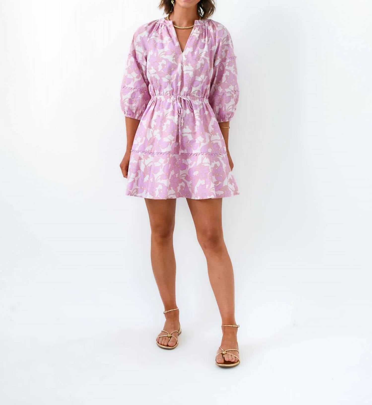 Sugarlips - Daney Floral Dabria Split Neck Mini Dress