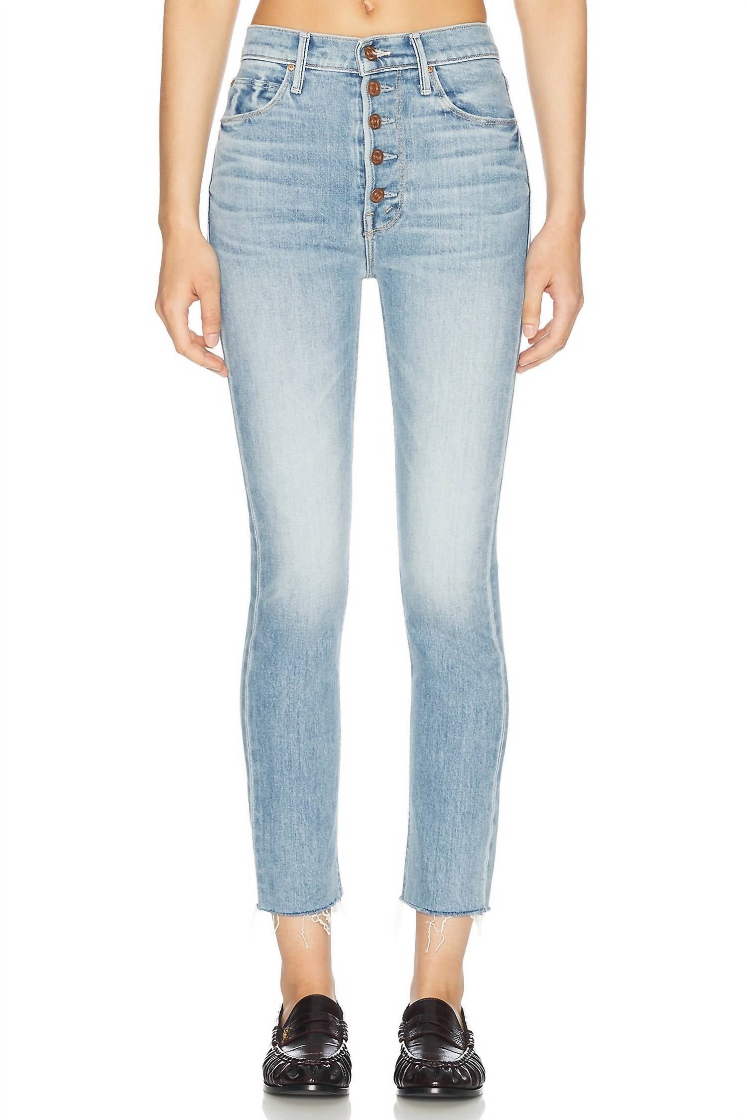 Mother Skinny Pixie Dazzler Ankle Fray Jeans in ivy league cowboy - women's jeans