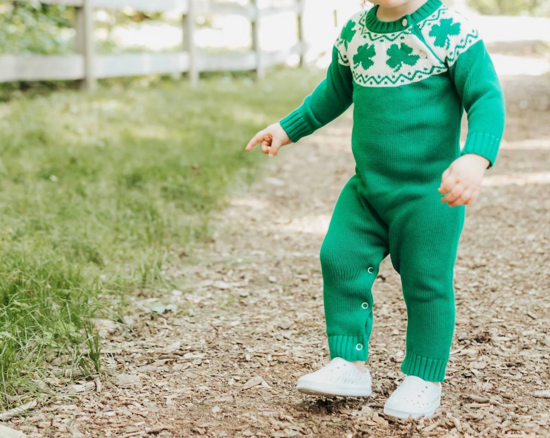 Maddie & Connor Co. Kid's Lucky Clover Romper in green - kids' item