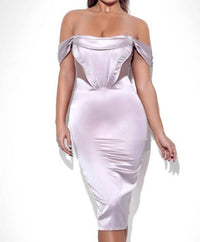 Miss Circle - Jasmine Off Shoulder Corset Satin Dress