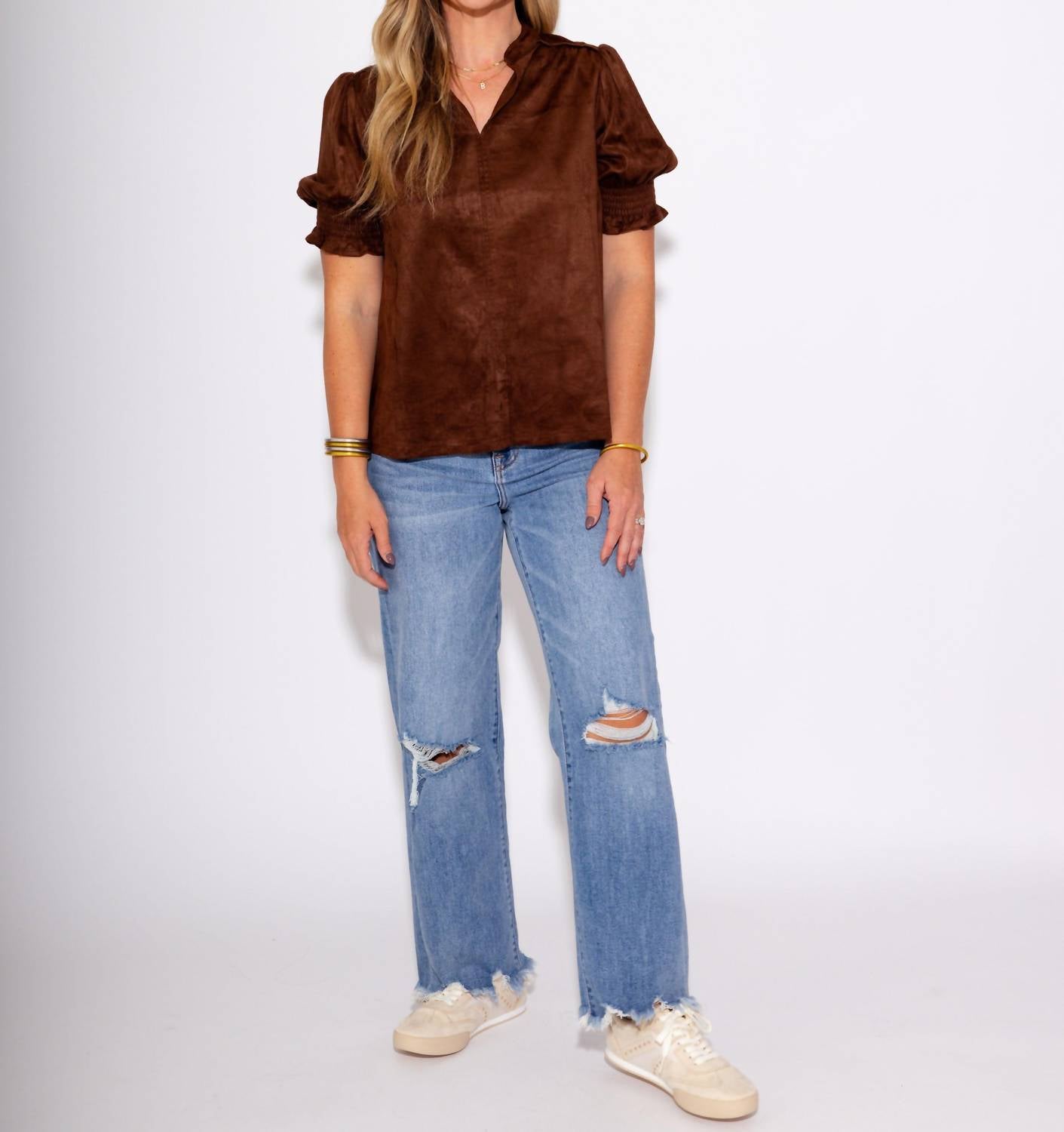 Ivy Jane - Suede Puff Sleeve Top
