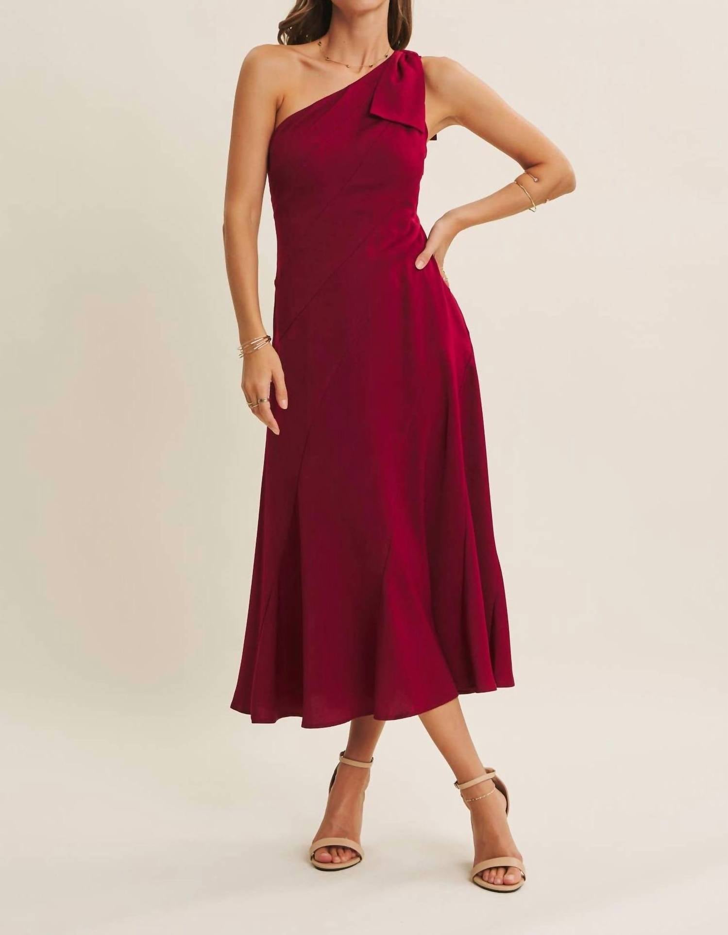 In February - Bordeaux One Shoulder Midi Dress