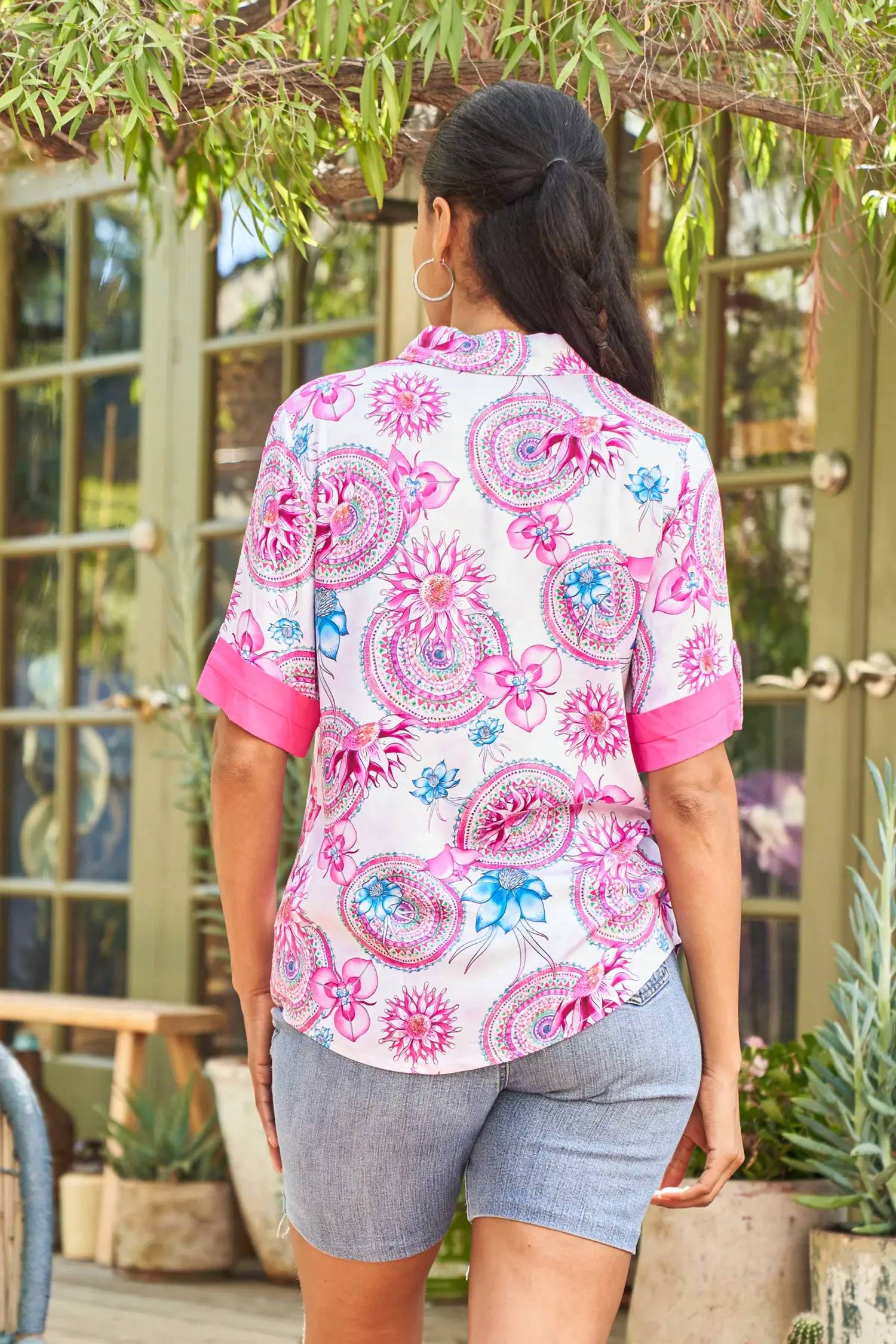 Paparazzi - Floral Mandala Short Sleeve Button-Front Shirt