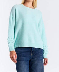 Brodie Cashmere Paula Pom Crew Sweater in aqua - women's sweater