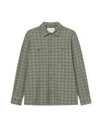 Les Deux John Check Long Sleeve Shirt in olive night - men's shirt - detail view