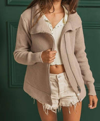 Bibi - Front Zip Up High Neck Sweater Jacket
