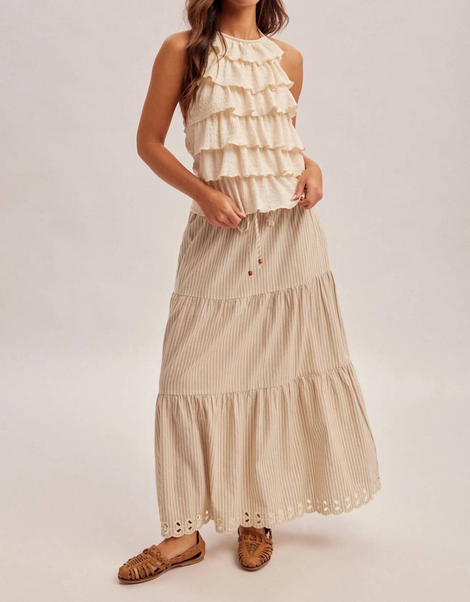 Hem & Thread - Shawnie Striped Embroidered Maxi Skirt