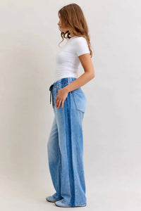 Judy Blue - High Waist Wilhelmina Elastic Waistband Drawstring & Side Panel Denim Jeans