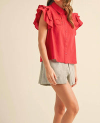 Merci - Embroidered Cut Out Button Down Top