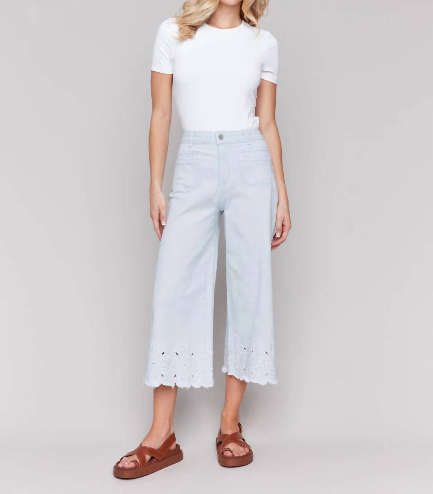 Charlie B - Scallop Hem Crop Wide Leg Pants