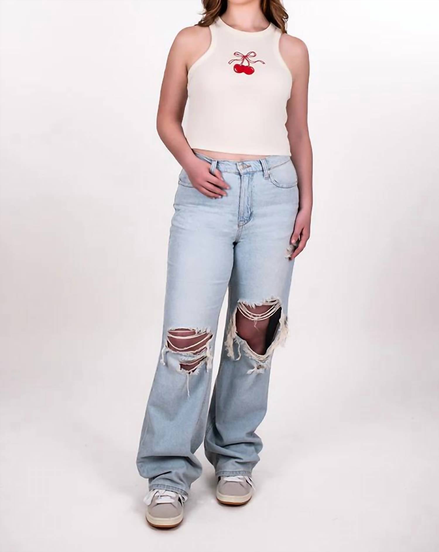 Rowan + Riot - Bow And Cherries Embroidered Tank Top
