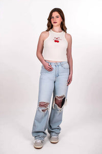 Rowan + Riot - Bow And Cherries Embroidered Tank Top