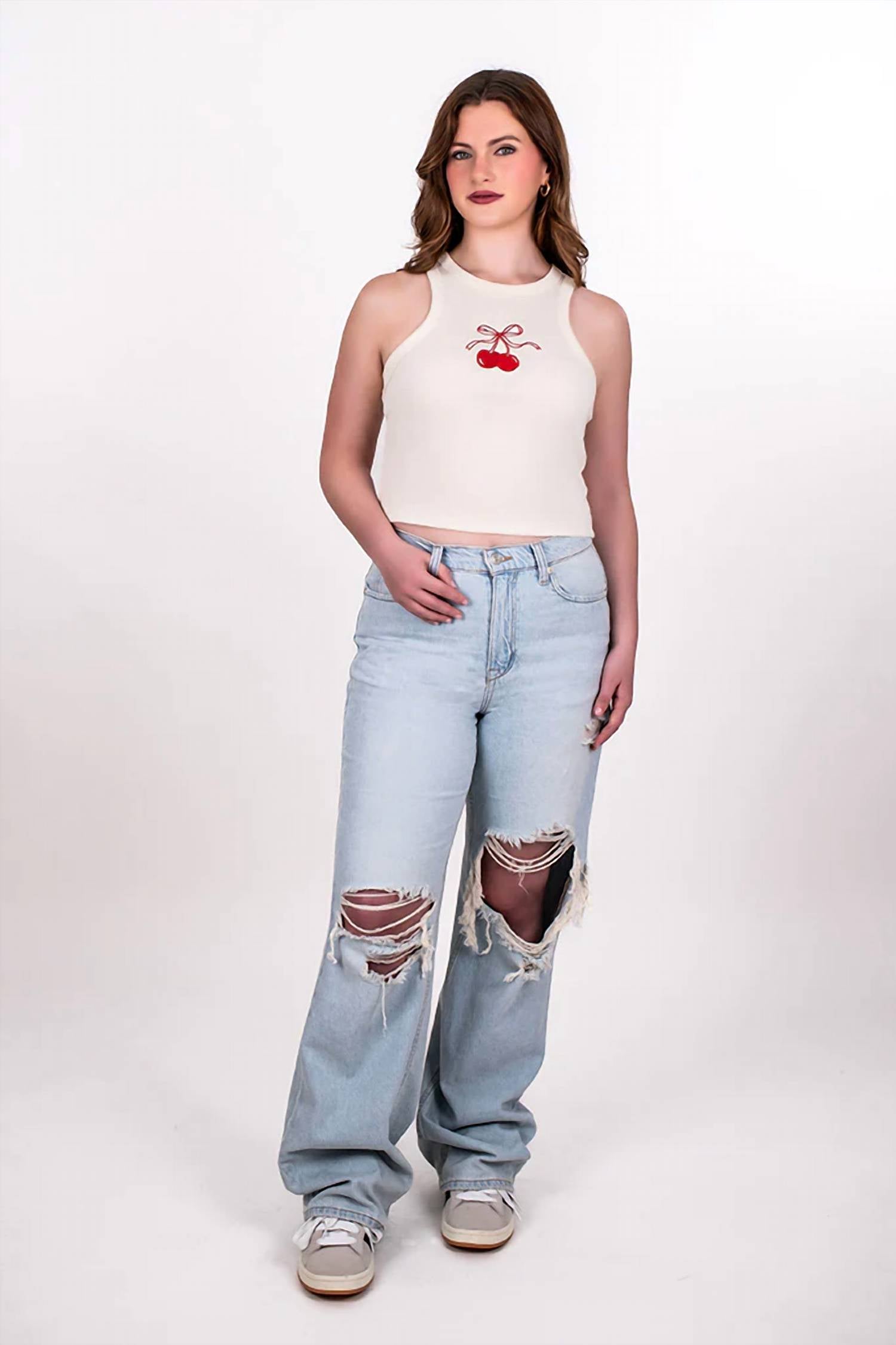 Rowan + Riot - Bow And Cherries Embroidered Tank Top