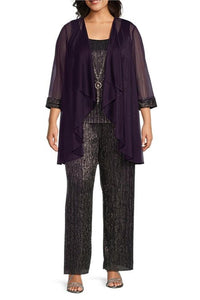 R&M Richards - 3-Piece Metallic Evening Pants Set