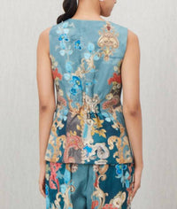 RANNA GILL Soline Round Neck Waist Coat in multi color - women's jacket - alternate view