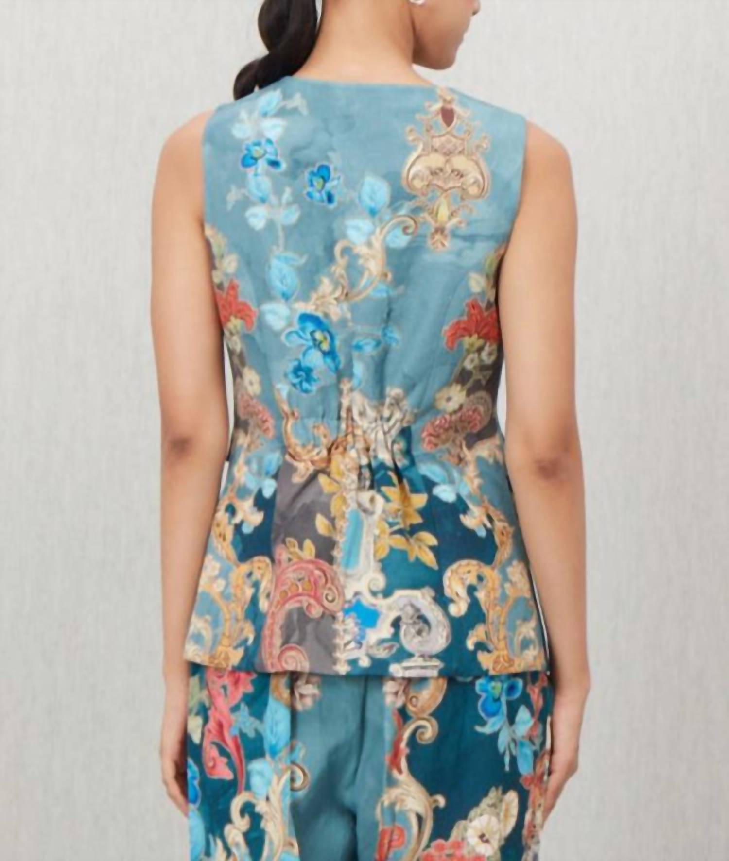 RANNA GILL Soline Round Neck Waist Coat in multi color - women's jacket - alternate view